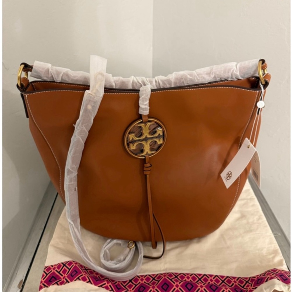 New Tory Burch Miller Metal Logo Slouchy Hobo Bag